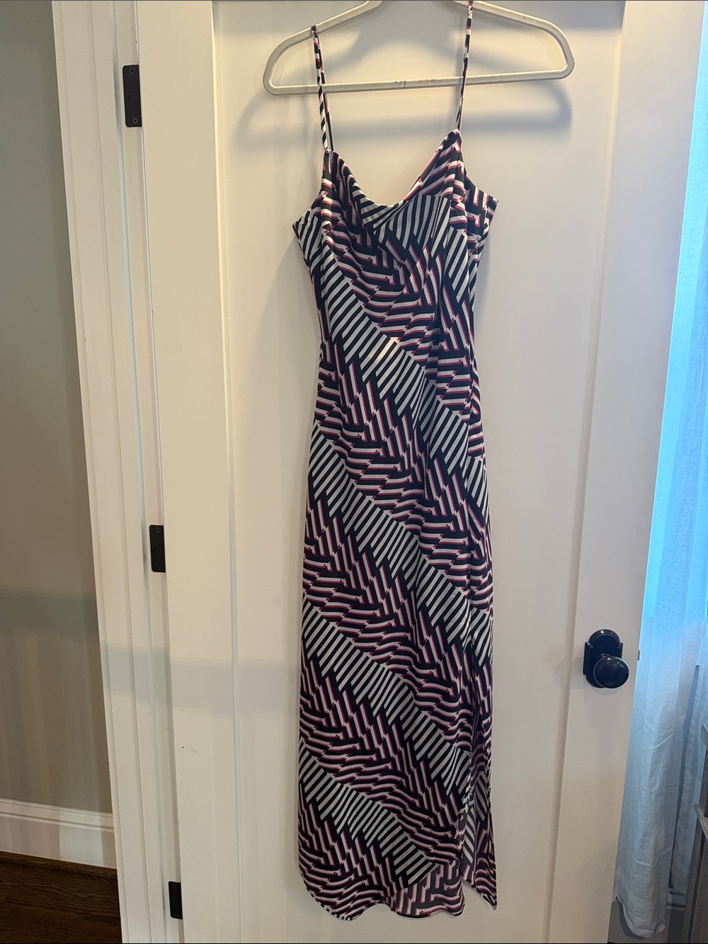 Express Black, White & Pink Geometric Spaghetti-Strap Maxi Dress